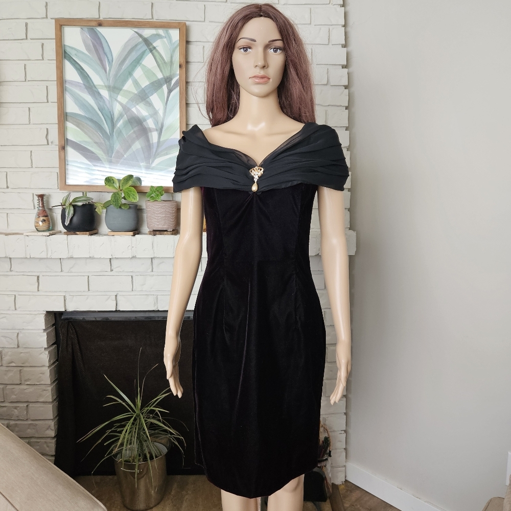 Vintage Scott Mcclintock velvet dress size Small burgundy red black midi rare